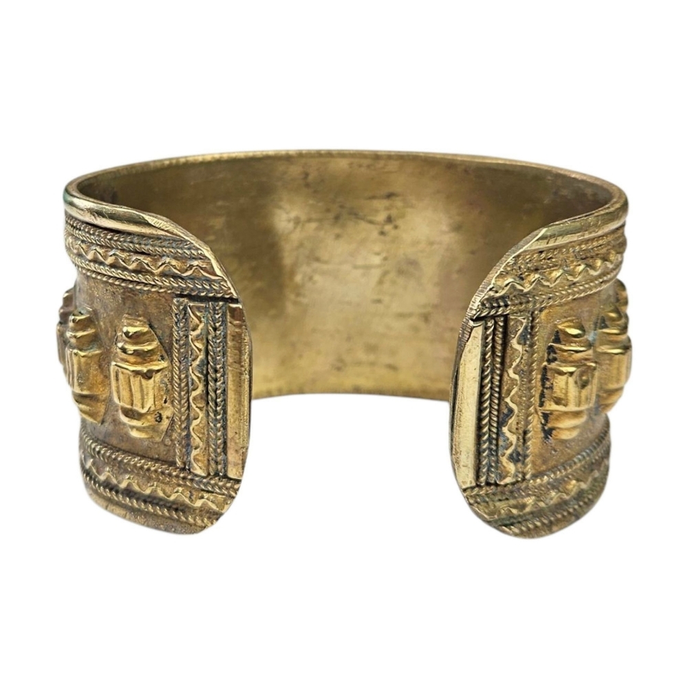 Afghan Peshawar Lapis Lazuli Cuff Bracelet Gilt Brass Blue Ethnic Vintage ~6.5" - Picture 6 of 11